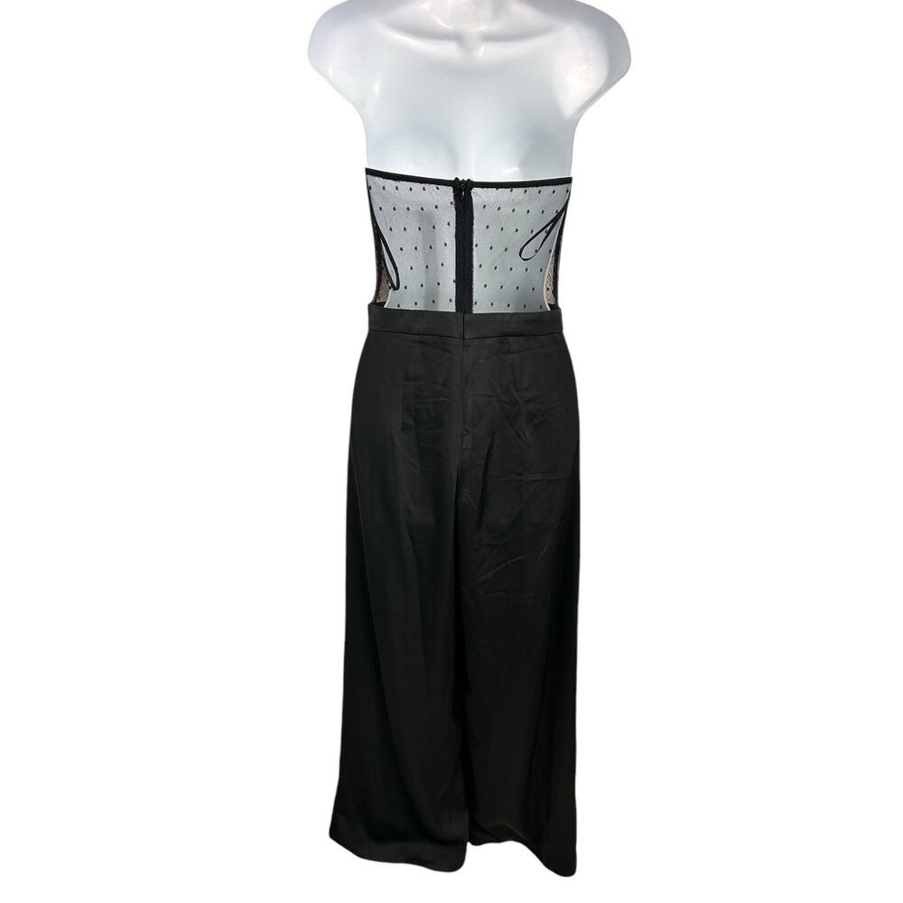 Shein Black Strapless Jumpsuit Sz XS Wide Leg Pant Corset Mesh Top One Piece - Picture 6 of 7
